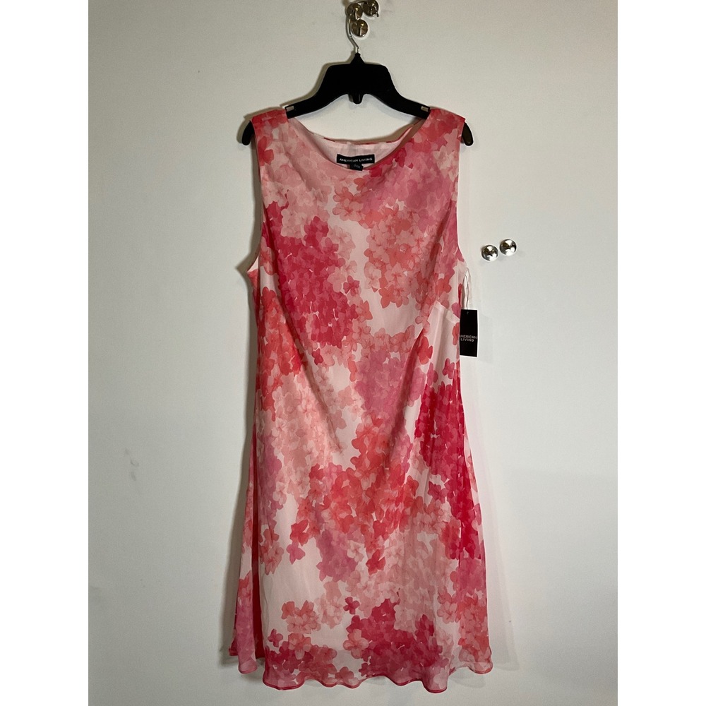 American Living Pink Coral Floral Chiffon Sleeveless Shift Dress Size 16 NWT